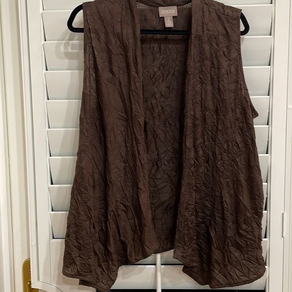 Chico’s Brown Crinkle Light Weight Size 2 (12/14) Vest, New without Tags - Picture 2 of 6